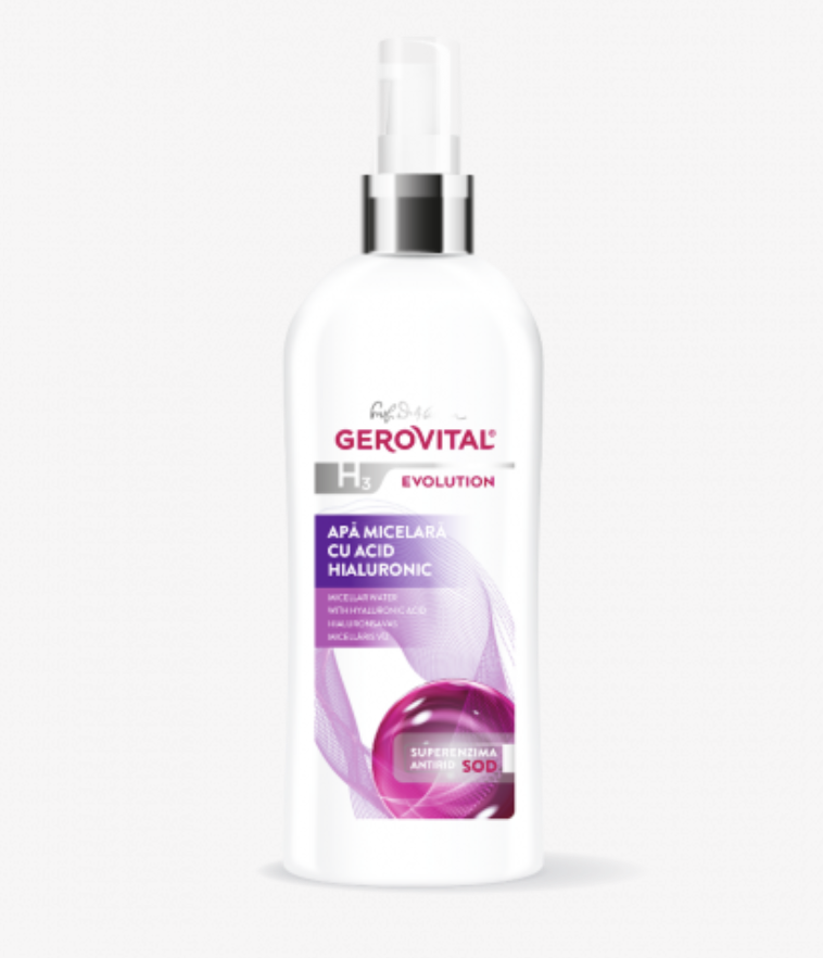 Apa micelara cu acid hialuronic H3 Evolution, 150 ml, Gerovital Apa micelara cu acid hialuronic H3 Evolution, 150 ml, Gerovital