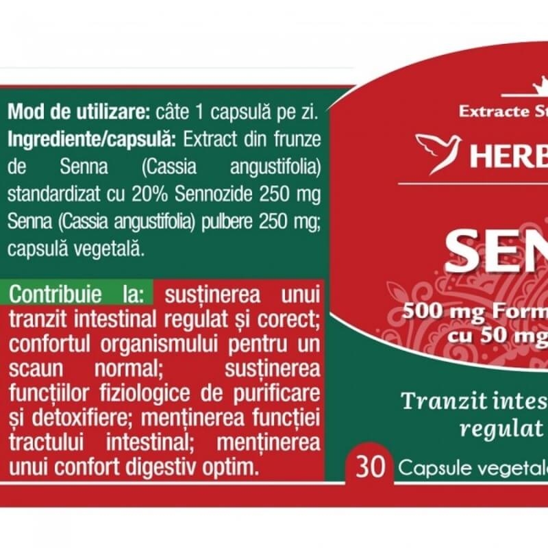 Senna 500 mg, 30 capsule, Herbagetica Senna 500 mg, 30 capsule, Herbagetica