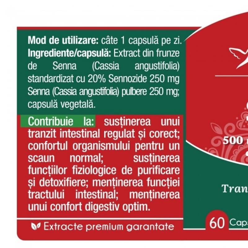 Senna 500 mg, 60 capsule, Herbagetica Senna 500 mg, 60 capsule, Herbagetica