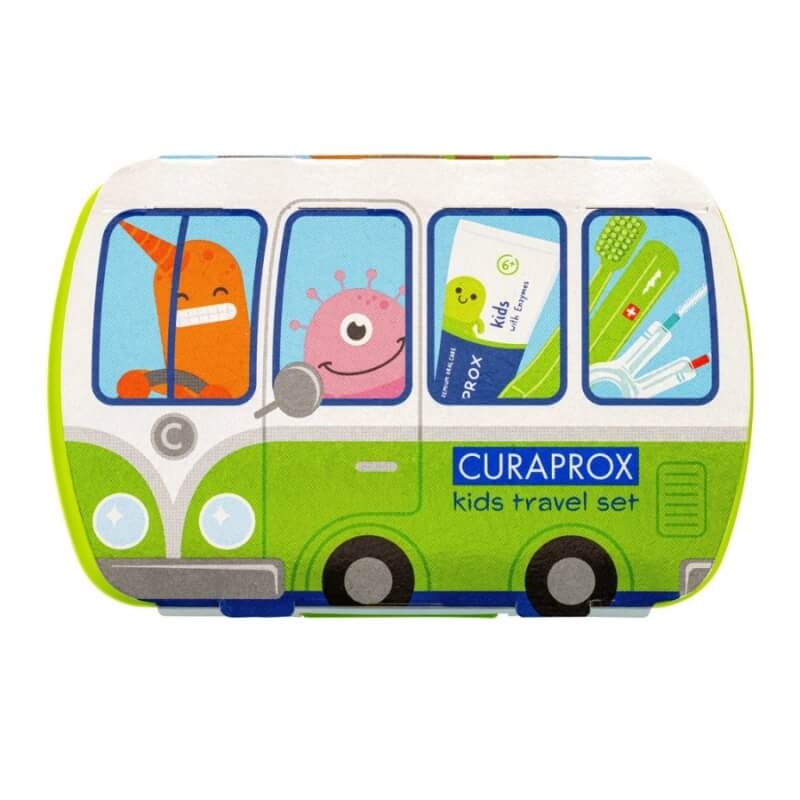 Set de calatorie pentru igiena orala pentru copii Travel Set Kids Green, Curaprox Set de calatorie pentru igiena orala pentru copii Travel Set Kids Green, Curaprox