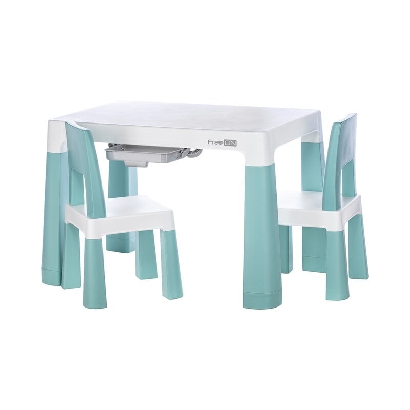 Set masuta si doua scaune pentru copii, Neo, Cu doua sertare, Cu masa reglabila la doua inaltimi, FreeON, Verde Set masuta si doua scaune pentru copii, Neo, Cu doua sertare, Cu masa reglabila la doua inaltimi, FreeON, Verde