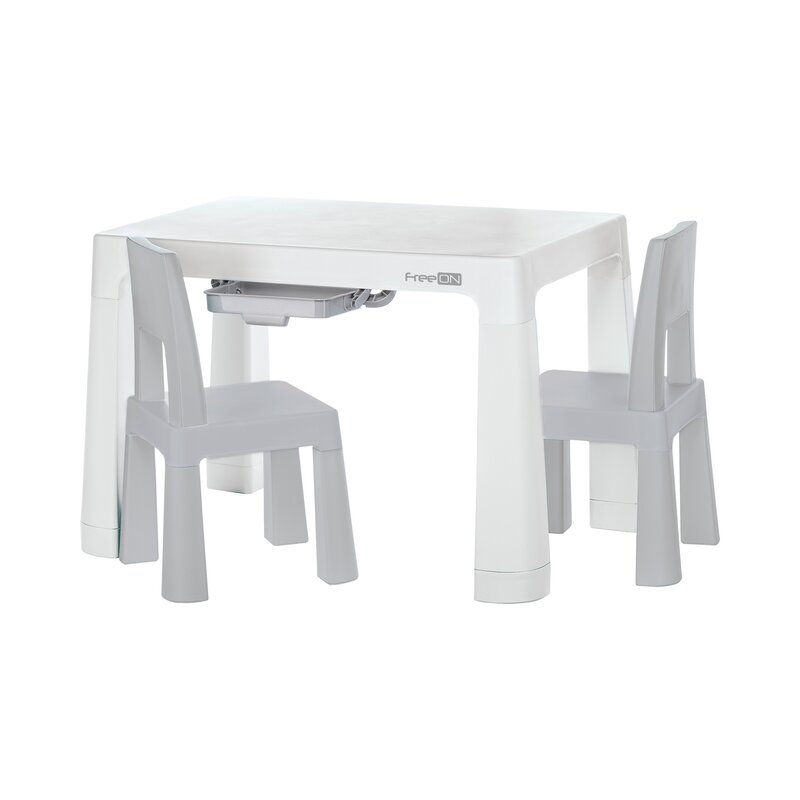 Set masuta si doua scaune pentru copii, Neo, Cu doua sertare, Cu masa reglabila la doua inaltimi, FreeON, Gri Set masuta si doua scaune pentru copii, Neo, Cu doua sertare, Cu masa reglabila la doua inaltimi, FreeON, Gri