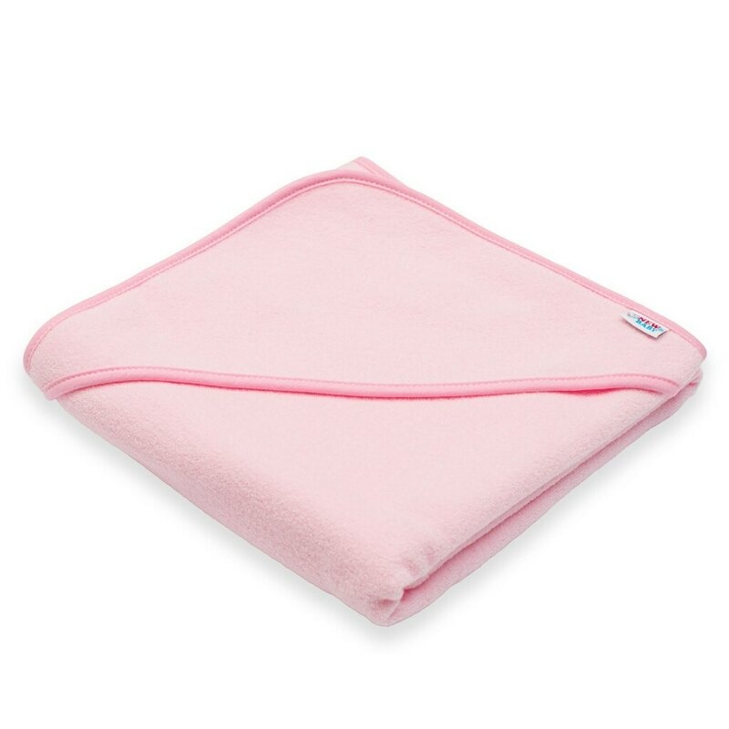 Set prosop cu gluga si manusa baie, New Baby, Dimensiune 80 x 80 cm, Basic, Pink