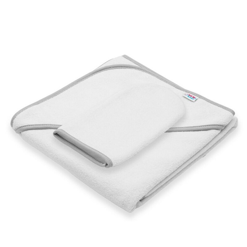 Set prosop cu gluga si manusa baie, New Baby, Dimensiune 80 x 80 cm, Basic, White-gray Set prosop cu gluga si manusa baie, New Baby, Dimensiune 80 x 80 cm, Basic, White-gray