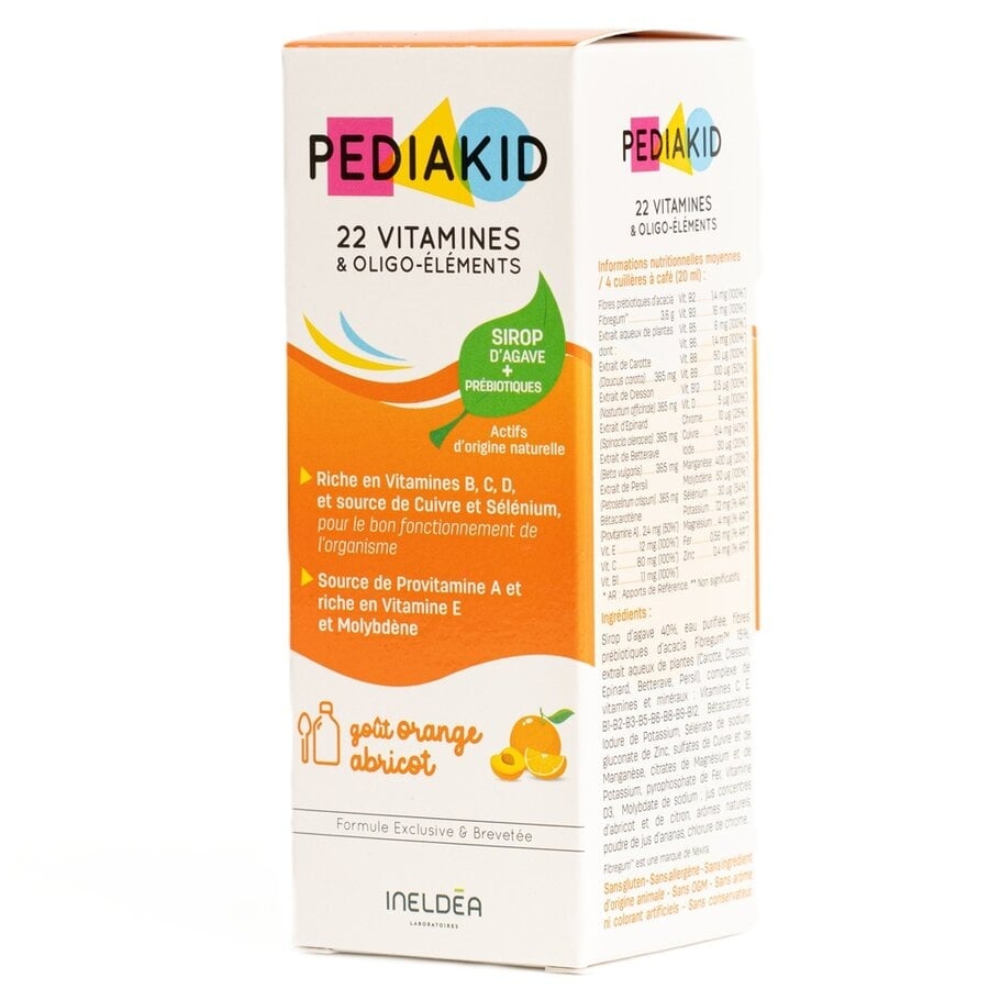 Sirop cu gust de portocale si caise 22 de vitamine si oligoelemente, 125 ml, Pediakid