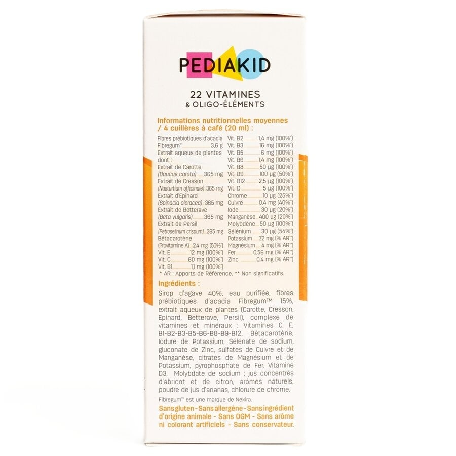 Sirop cu gust de portocale si caise 22 de vitamine si oligoelemente, 125 ml, Pediakid
