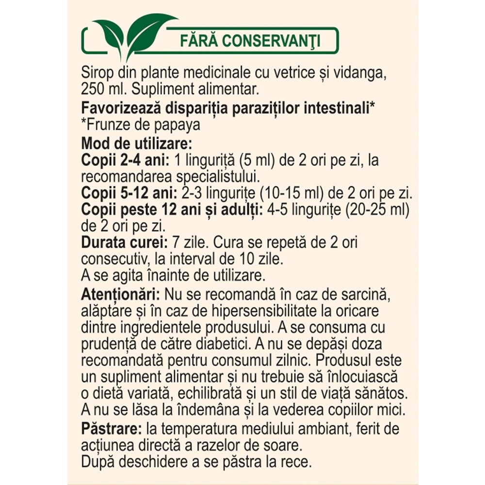Sirop din plante medicinale Vermicin D73, 250 ml, Fares