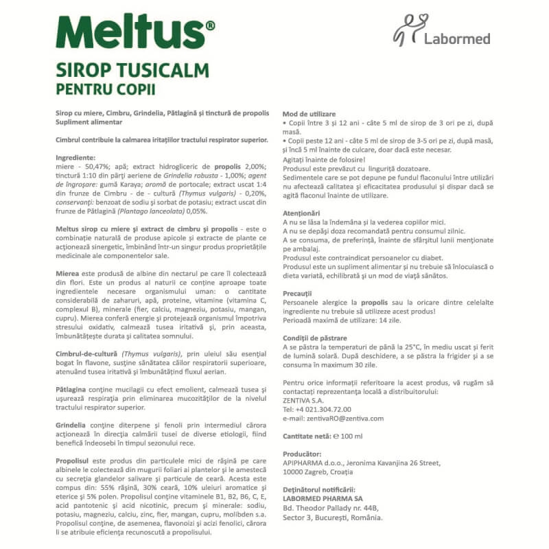 Sirop Tusicalm pentru copii Meltus, 100 ml, Labormed Sirop Tusicalm pentru copii Meltus, 100 ml, Labormed
