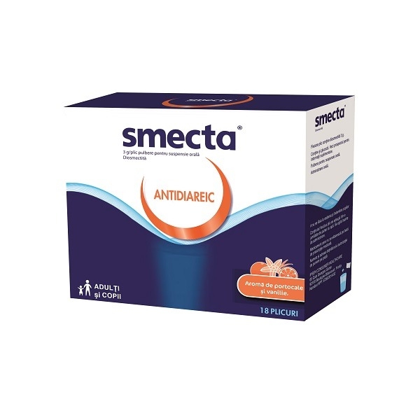 Smecta cu vanilie si portocala, 3 g/plic, 18 plicuri, Laboratoires Mayoly Spindler