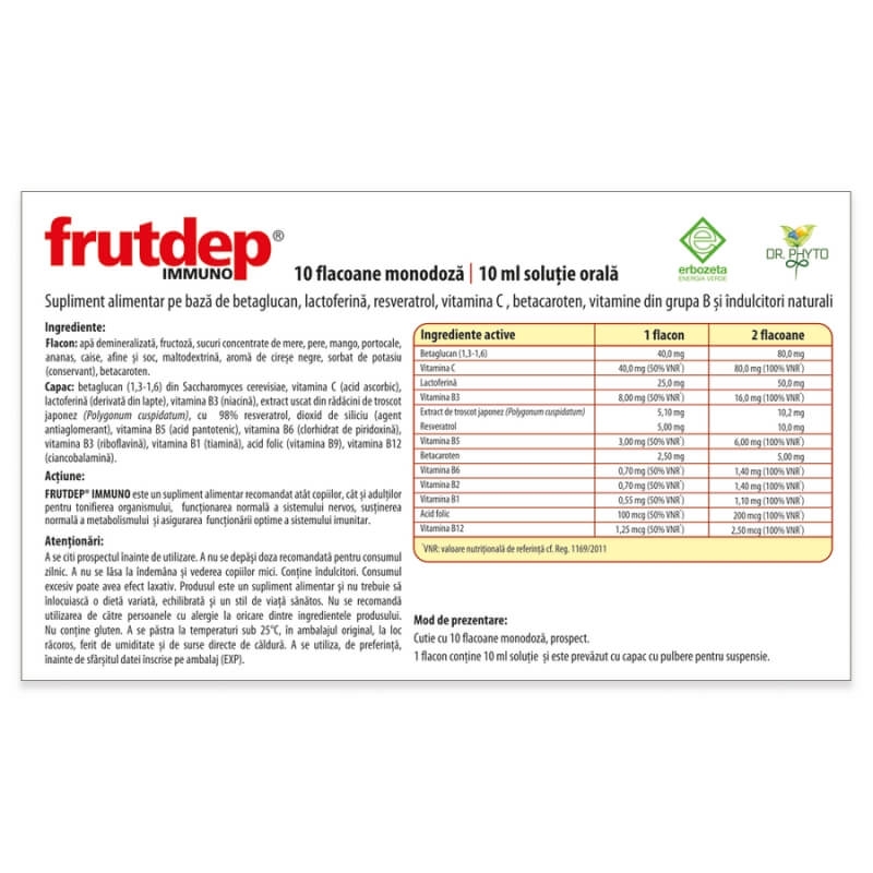 Solutie orala Frutdep Immuno, 10 flacoane, Dr. Phyto