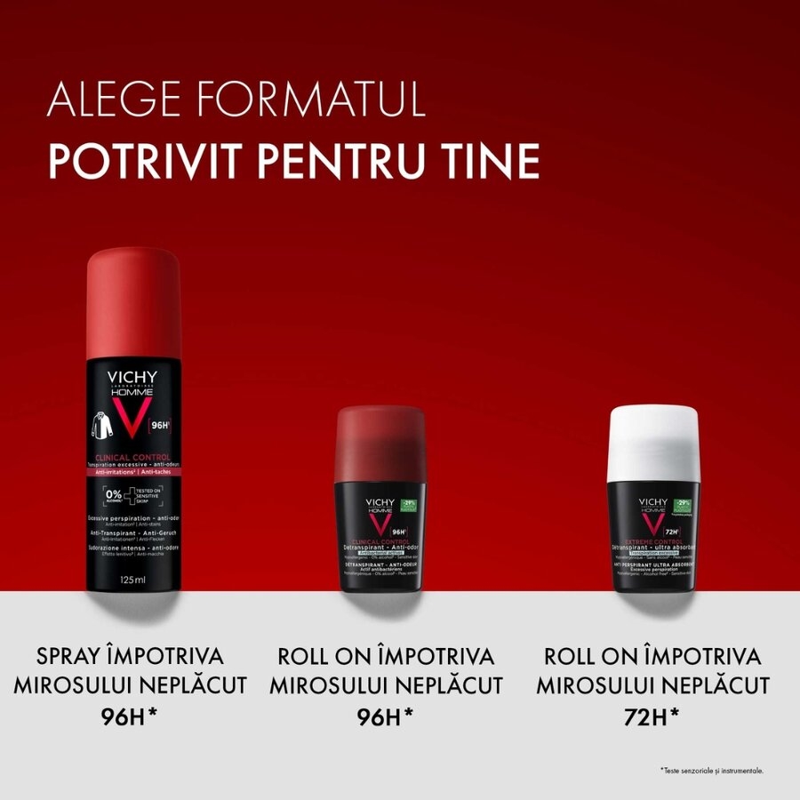 Spray antiperspirant Homme Clinical Control 96h, 125 ml, Vichy Spray antiperspirant Homme Clinical Control 96h, 125 ml, Vichy