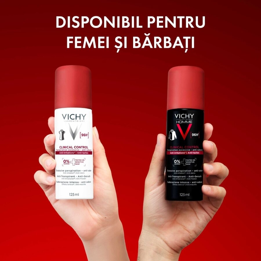 Spray antiperspirant Homme Clinical Control 96h, 125 ml, Vichy Spray antiperspirant Homme Clinical Control 96h, 125 ml, Vichy