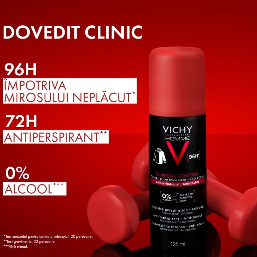 Spray antiperspirant Homme Clinical Control 96h, 125 ml, Vichy Spray antiperspirant Homme Clinical Control 96h, 125 ml, Vichy