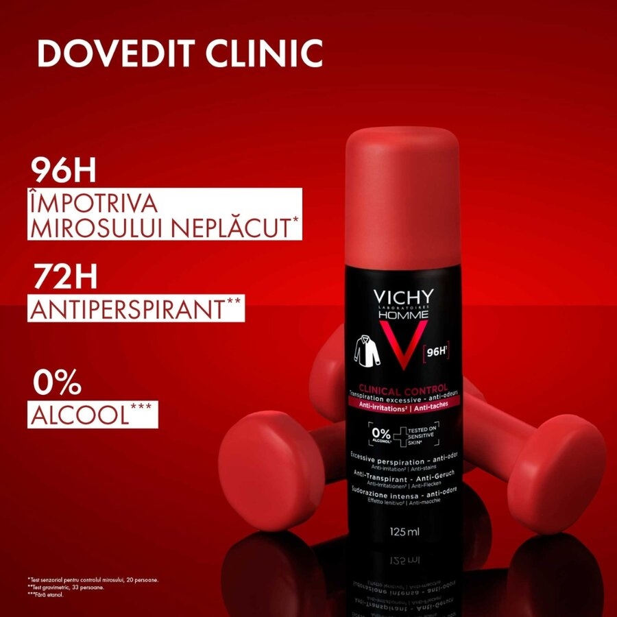 Spray antiperspirant Homme Clinical Control 96h, 125 ml, Vichy Spray antiperspirant Homme Clinical Control 96h, 125 ml, Vichy