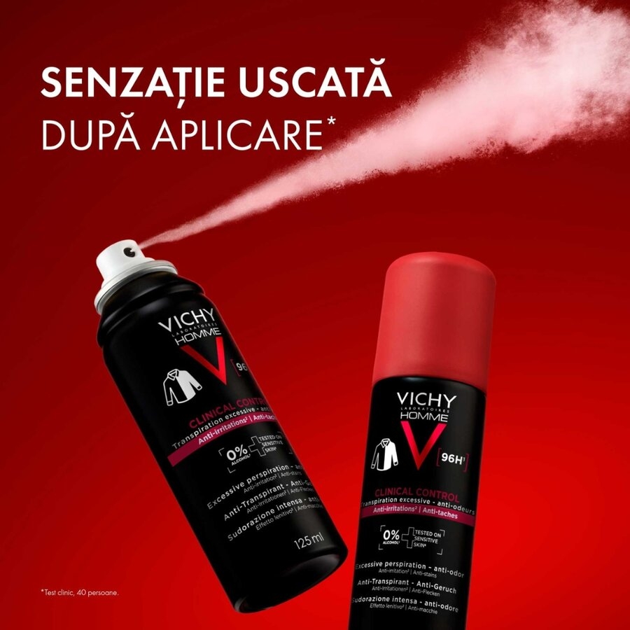 Spray antiperspirant Homme Clinical Control 96h, 125 ml, Vichy Spray antiperspirant Homme Clinical Control 96h, 125 ml, Vichy