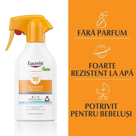 Spray de corp pentru copii SPF 50+ Sun Protection Sensitive Protect, 250 ml, Eucerin Spray de corp pentru copii SPF 50+ Sun Protection Sensitive Protect, 250 ml, Eucerin