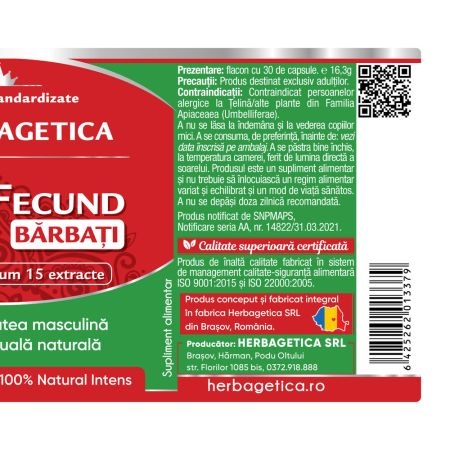 Superfecund barbati, 30 capsule, Herbagetica Superfecund barbati, 30 capsule, Herbagetica