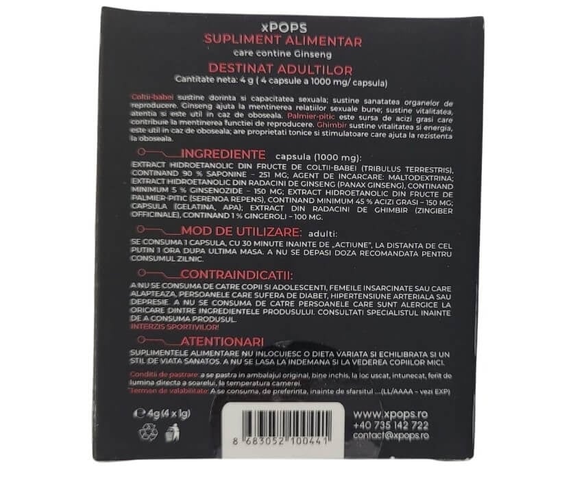 Supliment alimentar pentru potenta, 4 capsule, Pops