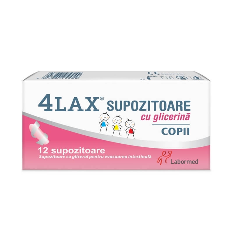 Supozitoare cu glicerina pentru copii 4Lax, 12 bucati, Labormed Supozitoare cu glicerina pentru copii 4Lax, 12 bucati, Labormed