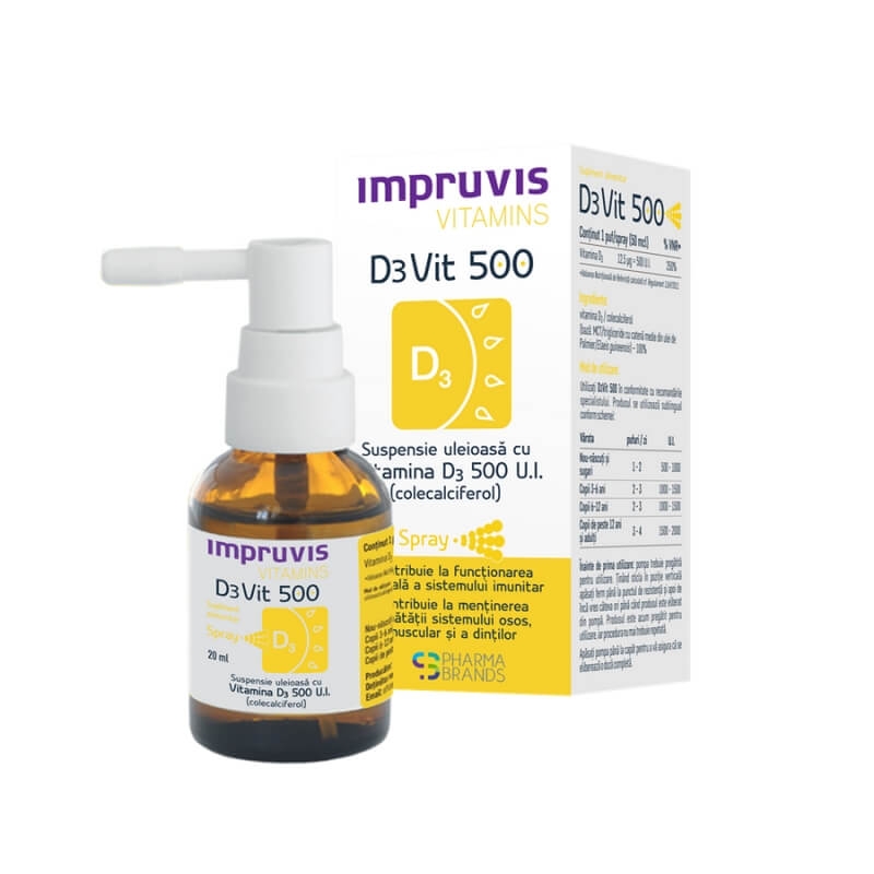 Suspensie uleioasa cu vitamina D3 500 U.I. D3Vit Impruvis Vitamins, 20 ml, Pharma Brands Suspensie uleioasa cu vitamina D3 500 U.I. D3Vit Impruvis Vitamins, 20 ml, Pharma Brands