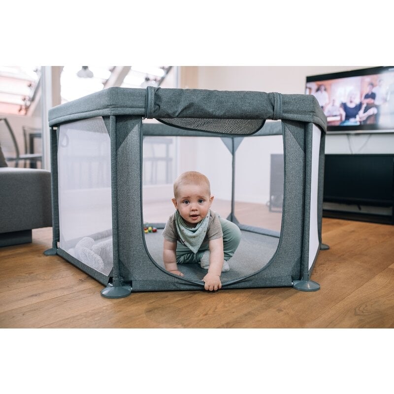 FreeON - Tarc de joaca pentru bebe, Hexagonal, Cu 4 manere, Intrare cu fermoar, Cu geanta de transport, 117 x 67 x 67 cm, Grey FreeON - Tarc de joaca pentru bebe, Hexagonal, Cu 4 manere, Intrare cu fermoar, Cu geanta de transport, 117 x 67 x 67 cm, Grey