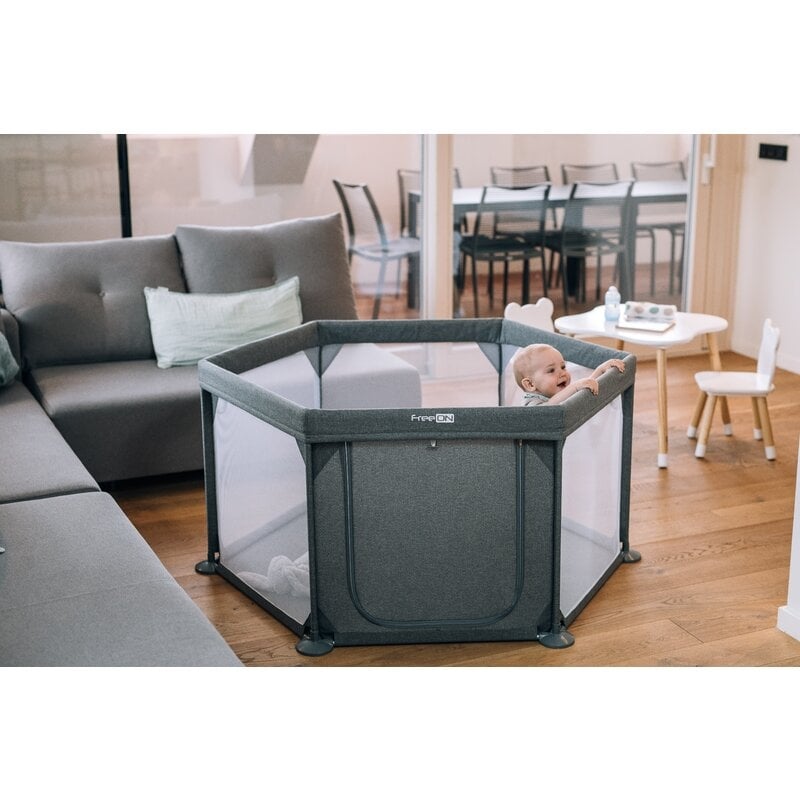 FreeON - Tarc de joaca pentru bebe, Hexagonal, Cu 4 manere, Intrare cu fermoar, Cu geanta de transport, 117 x 67 x 67 cm, Grey FreeON - Tarc de joaca pentru bebe, Hexagonal, Cu 4 manere, Intrare cu fermoar, Cu geanta de transport, 117 x 67 x 67 cm, Grey