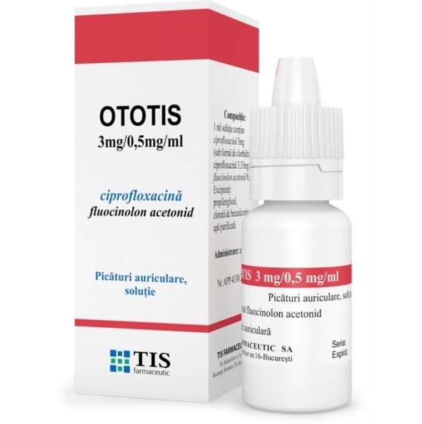 Ototis picaturi auriculare, solutie, 3 mg/ml + 0,5 mg/ml, 10 ml, Tis Farmaceutic