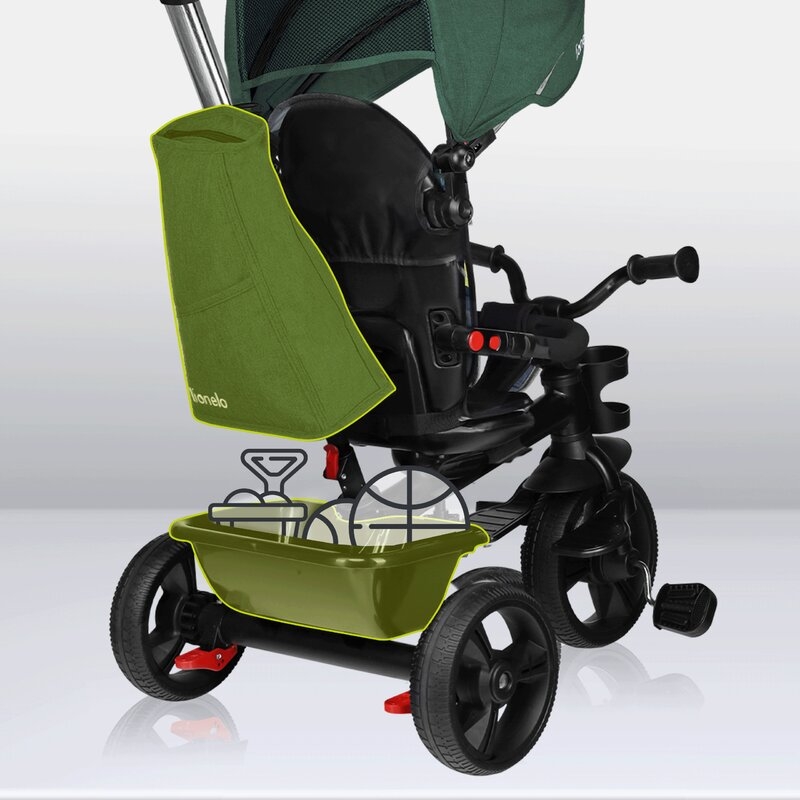 Tricicleta copii, Lionelo, Haari, Suport picioare, Control al directiei, Scaun reversibil, Rotire 360 grade, Pliabila, Conform cu standardul european de securitate EN71, Verde
