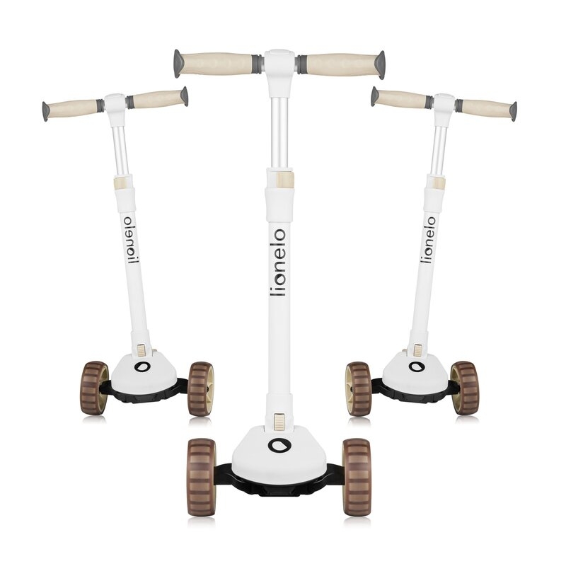 Trotineta, Lionelo, Franky, Multifunctionala, Pliabila, Pana la 50 kg, Bicicleta cu 3 roti si trotineta de echilibru, Ghidon reglabil, Sezut detasabil, Roti cu LED, Conform cu EN71, EN62115, 12 luni+, Bej
