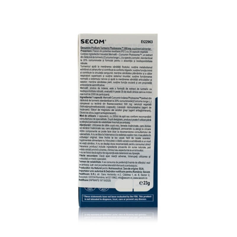 Turmeric Phytosome Prosorb 500 mg Solaray, 30 capsule vegetale, Secom