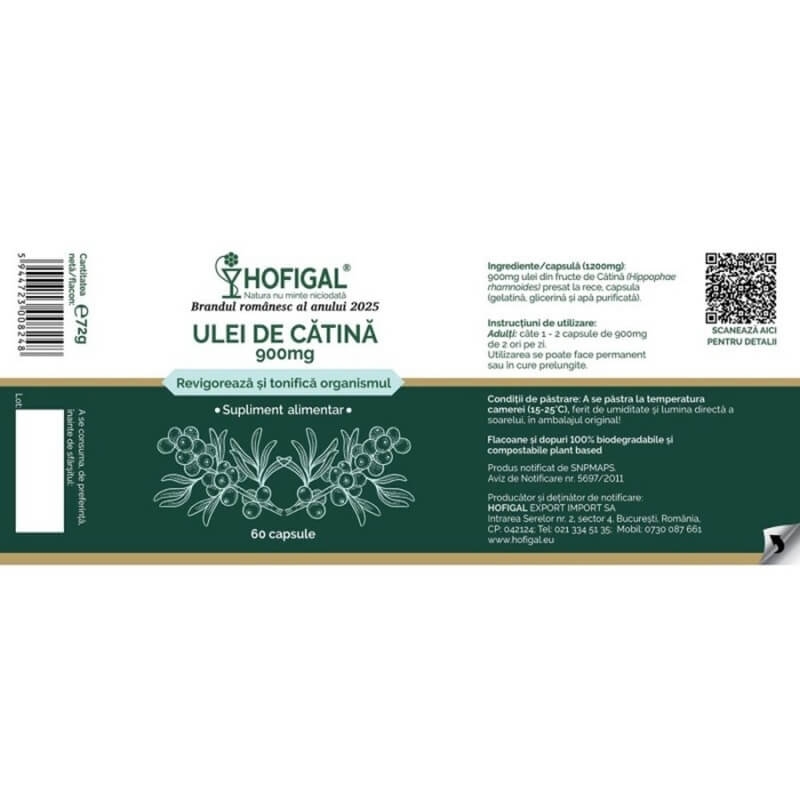 Ulei de catina, 900 mg, 60 capsule, Hofigal Ulei de catina, 900 mg, 60 capsule, Hofigal