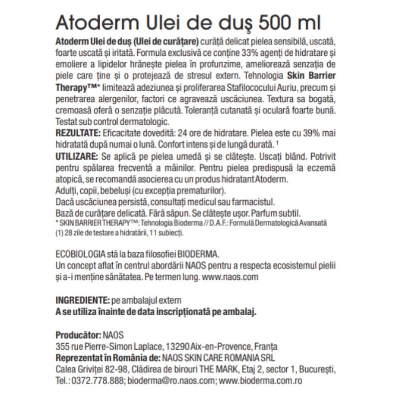 Ulei de dus Atoderm, 500 ml, Bioderma