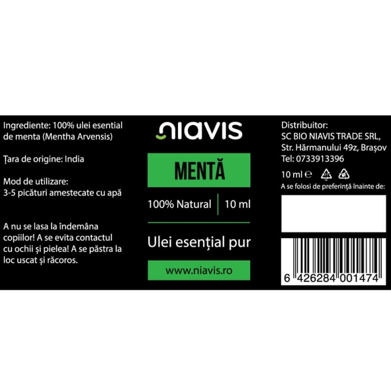 Ulei esential menta, 10 ml, Niavis Ulei esential menta, 10 ml, Niavis