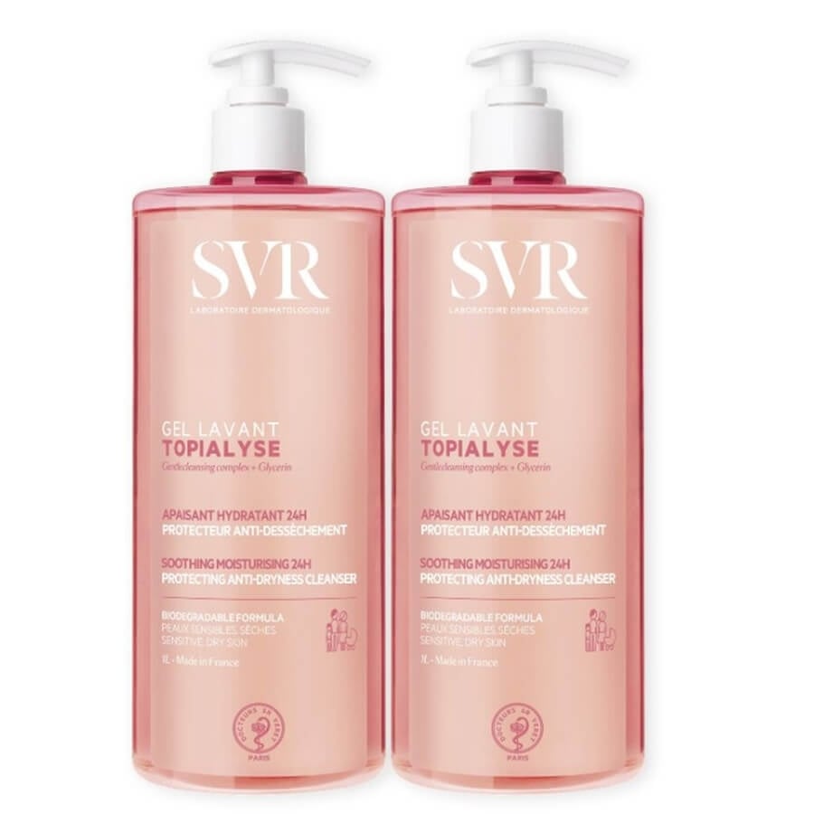 Pachet Gel de dus lavant pentru piele uscata si sensibila Topialyse, 2x1000 ml, SVR Pachet Gel de dus lavant pentru piele uscata si sensibila Topialyse, 2x1000 ml, SVR