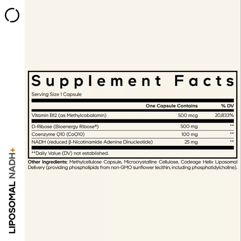 Suport avansat pentru energie celulara Codeage  Liposomal NADH+, 60 capsule, GNC