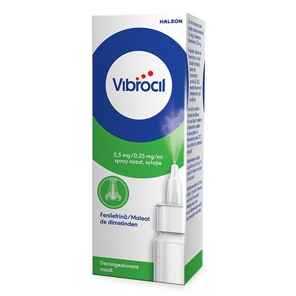 Vibrocil spray nazal solutie 2,5 mg/ 0,25 mg/ml, 15 ml, GSK (Haleon) Vibrocil spray nazal solutie 2,5 mg/ 0,25 mg/ml, 15 ml, GSK (Haleon)