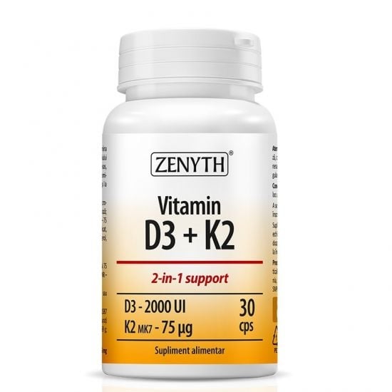 Vitamin D3 2000 UI + K2 75 mcg, 30 capsule, Zenyth Vitamin D3 2000 UI + K2 75 mcg, 30 capsule, Zenyth