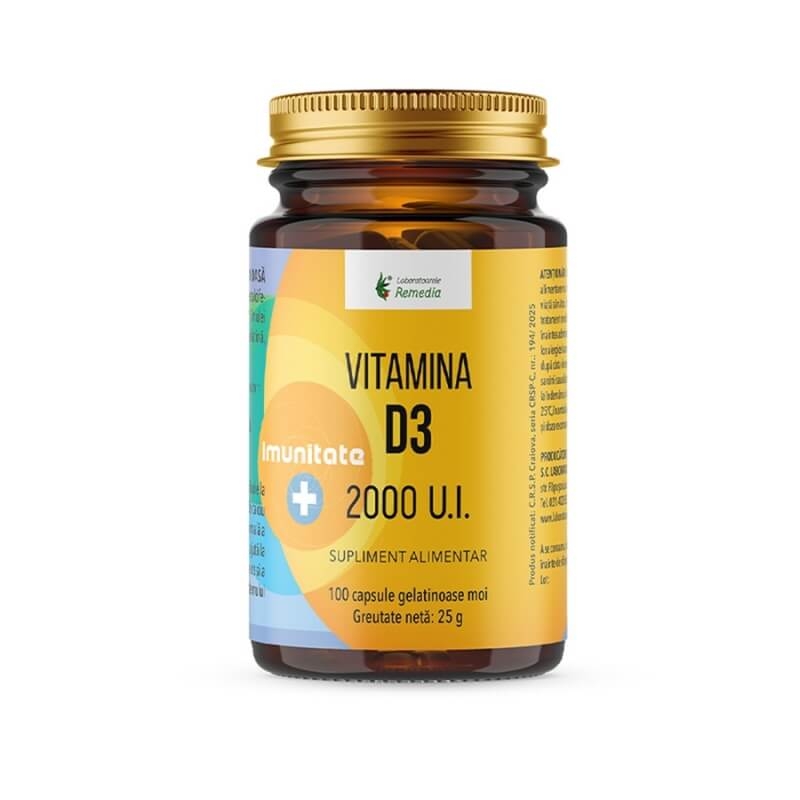 Vitamina D3 2000 UI, 100 capsule moi, Remedia Vitamina D3 2000 UI, 100 capsule moi, Remedia