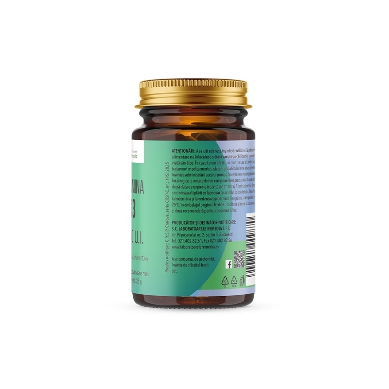 Vitamina D3 4000 UI, 100 capsule moi, Remedia Vitamina D3 4000 UI, 100 capsule moi, Remedia
