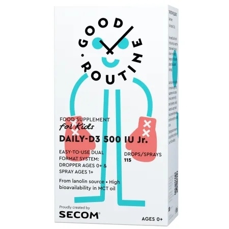 Vitamina D3 pentru copii Daily-D3 Jr. 500 UI Good Routine, 15 ml, Secom Vitamina D3 pentru copii Daily-D3 Jr. 500 UI Good Routine, 15 ml, Secom