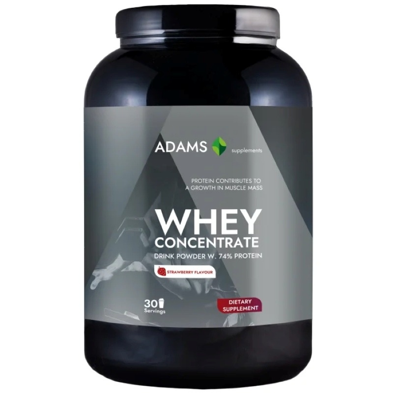 Whey Concentrate Protein pulbere instant cu aroma de capsuni, 908 g, Adams Supplements Whey Concentrate Protein pulbere instant cu aroma de capsuni, 908 g, Adams Supplements