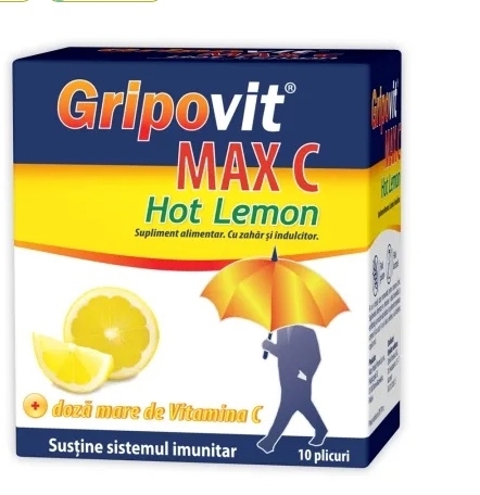 Gripovit Max C Hot Lemon, 10 plicuri, Zdrovit Gripovit Max C Hot Lemon, 10 plicuri, Zdrovit