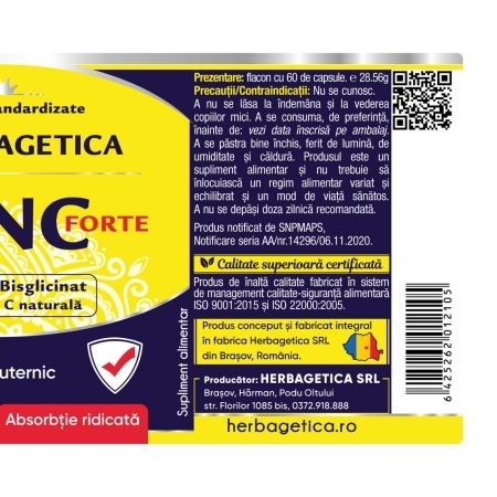 Zinc Forte, 60 capsule, Herbagetica